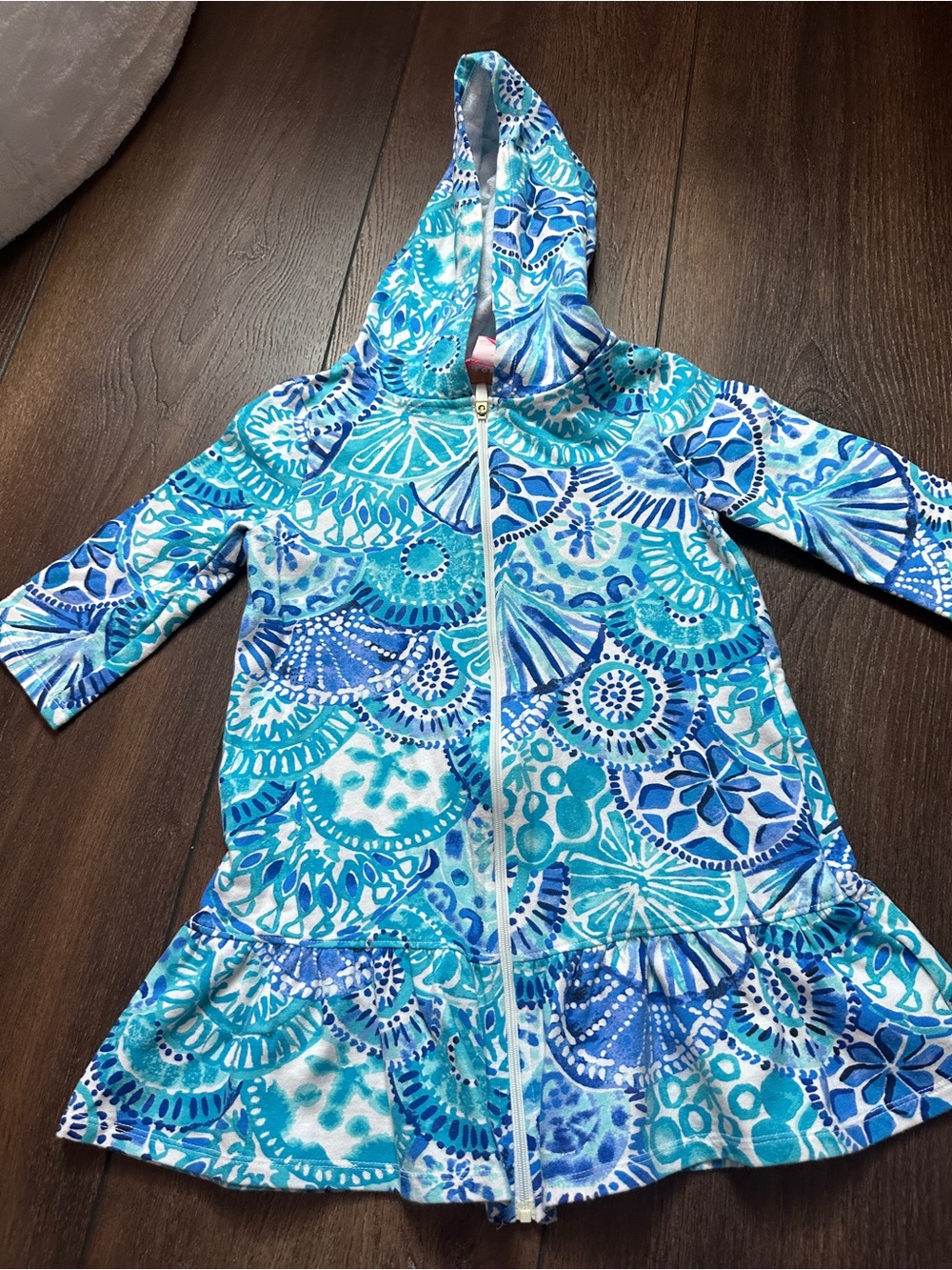 Lilly Pulitzer Girls Blue & Turquoise Patterned Hooded Swim Coverup size 4-5